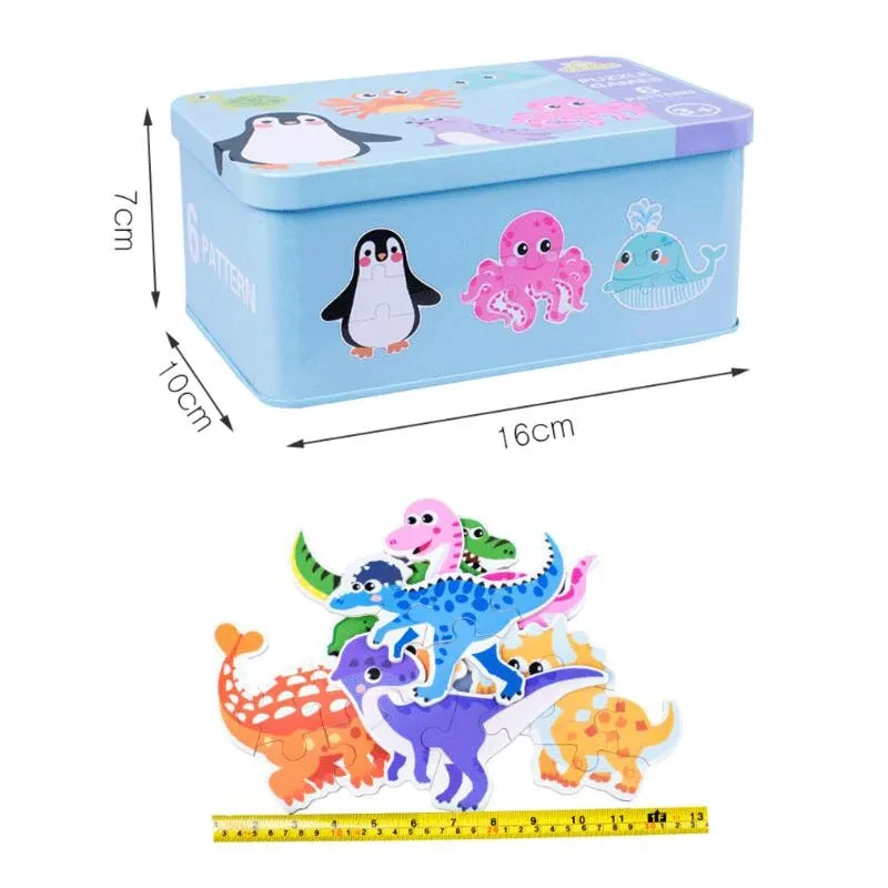 Baby Puzzle Montessori Educational Toys Wood Puzzle Games Iron Box Children Animal Wooden Puzzles For Kids 2 3 4 Year