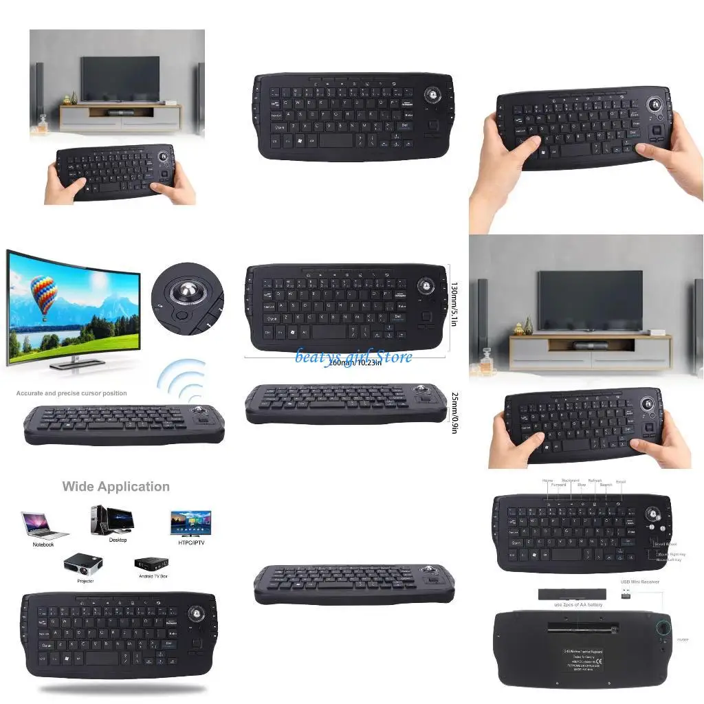 

C7AB Multimedias 2.4Ghz Wireless Keyboard with Trackball Mouse Scrolling Wheel for PC