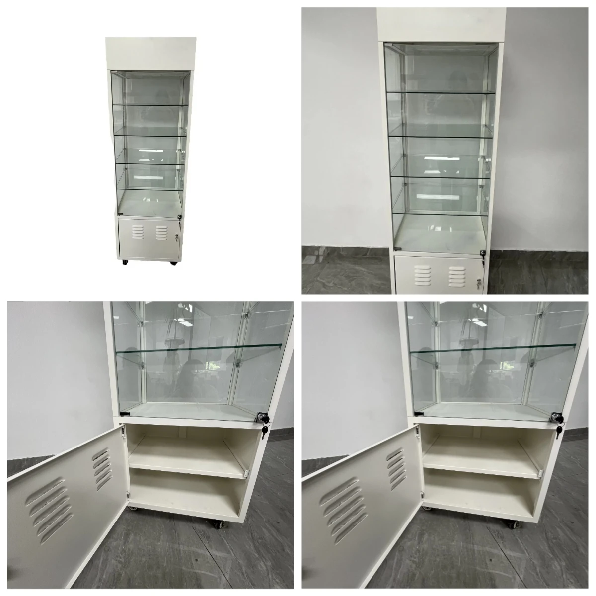 

Customizable Eco-Friendly LED Lights Metal Floor Standing 5-Shelf Display Cabinet Modern Eyewear Sunglasses