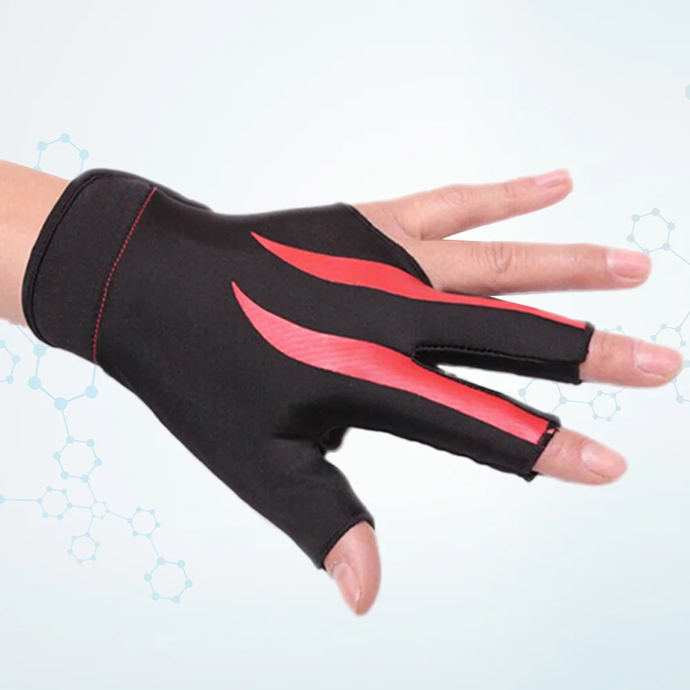 Billiard 3-Finger Glove Snooker Pool Cue Shooter Glove Stretchable Half Finger for Left Hand (Red) billiard glove