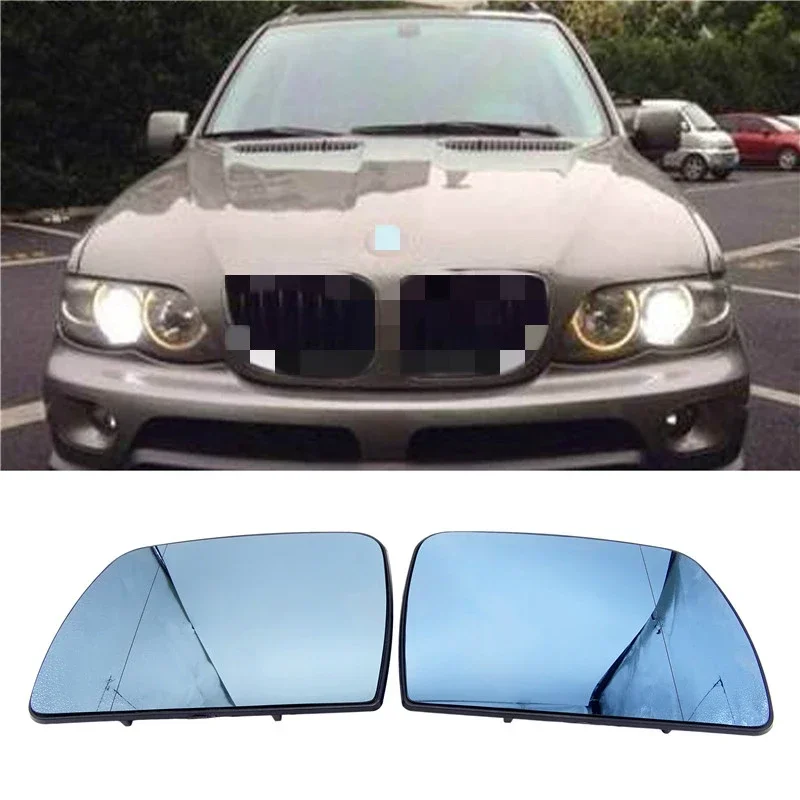 

1 Pair Door Wing Mirror Glass Heated Blue Left Right Side For BMW X5 E53 99-06 3.0i 4.4i Car-styling Rearview Mirror Heating