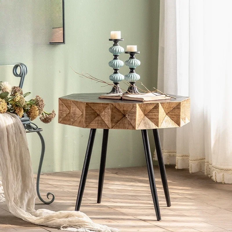 Mesa redonda pequeña de madera maciza retro americana, cama y desayuno, sofá para sala de estar, mesa de centro pequeña, modelo de habitación y balcón