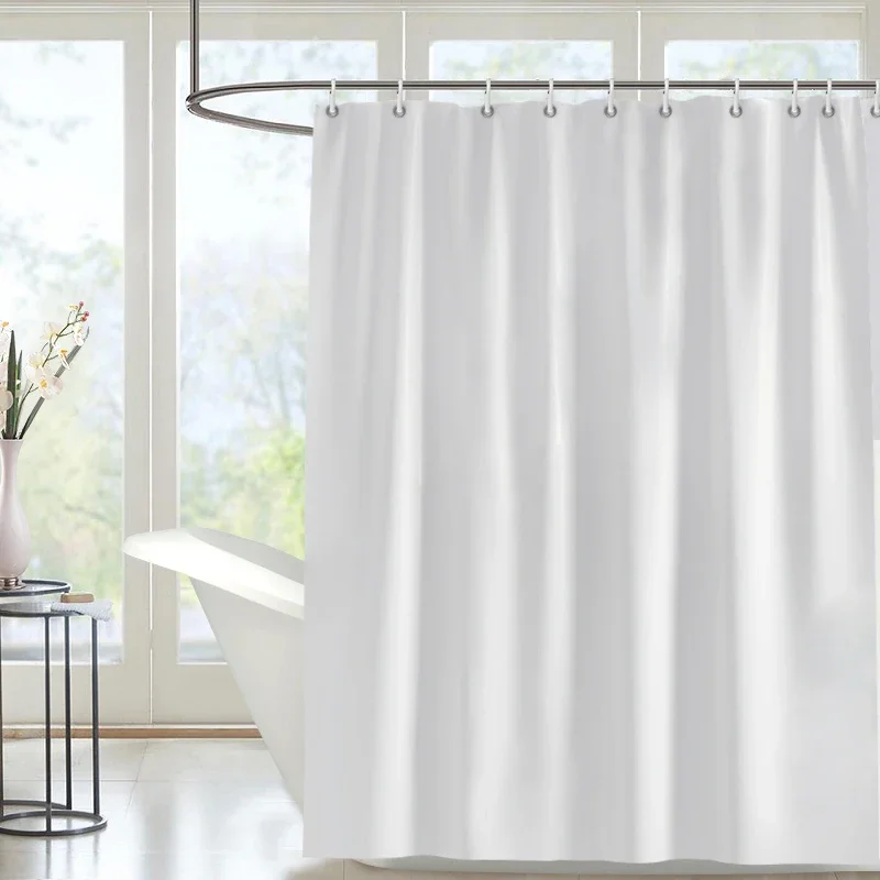 White Shower Curtains Solid Color Bathroom Curtain Polyester Fabric Washable Waterproof Partition Bath Curtain With Hooks