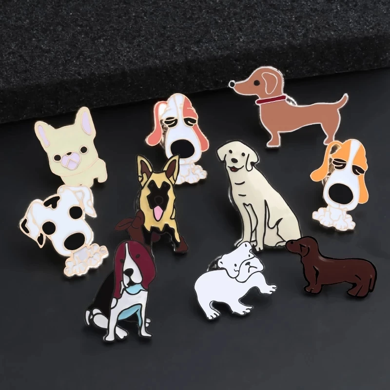 Cute Funny Pet Dogs Enamel Pins Cartoon Animals Chihuahua German Shepherd Brooches for Dog Lover Jewelry Bag Clothes Denim Badge