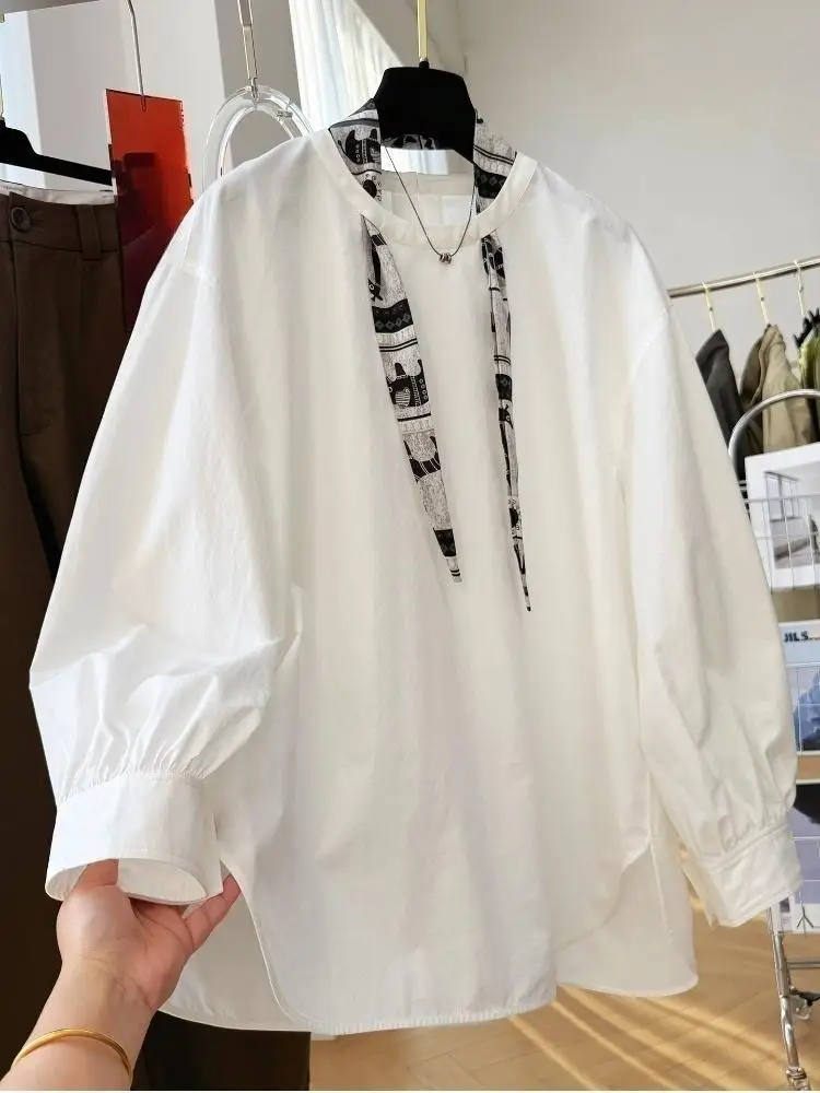 

Long Sleeve Casual Shirt for Women Shirts Spring Autumn Fashion Female O-neck Loose Solid Blouse Tops Office Lady Shirts