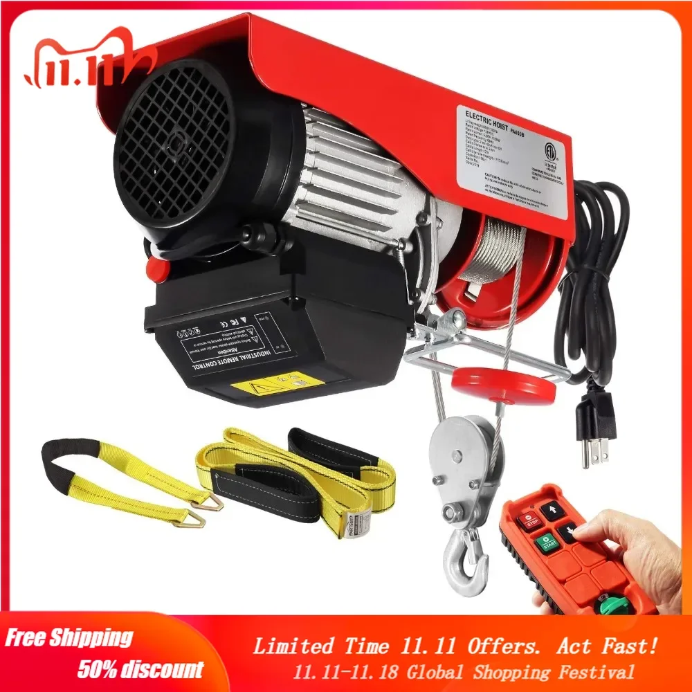 

Electric Hoists 1320lbs Automatic Lift Cable Hoist with Wireless Remote Control 110V Overhead Crane Garage Ceiling Pulle