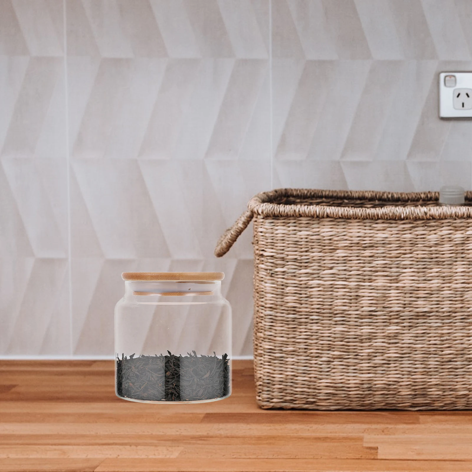 

Kitchen Glass Jar Compact Size Good Sealing Transparent Body Cereals Storage Tank Household Spice Jars