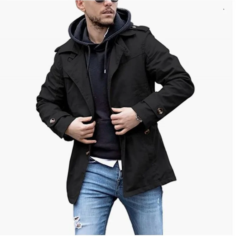 Spring and Autumn Men's Coat Mid-Length Trench Coat Independent Stand Explosion Single Four-Color Size 8 Generation Hair