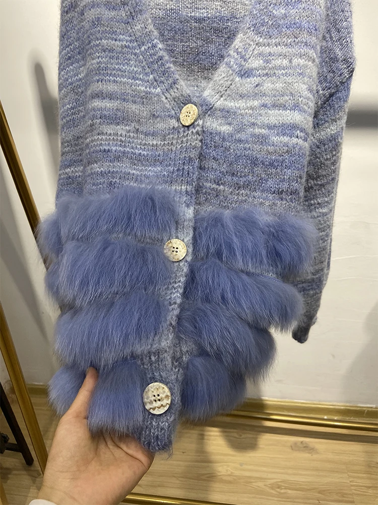 2025 Autumn Women Real Fox Fur Sweater Real Fur Spring Special Color Knitted Jacket Wear