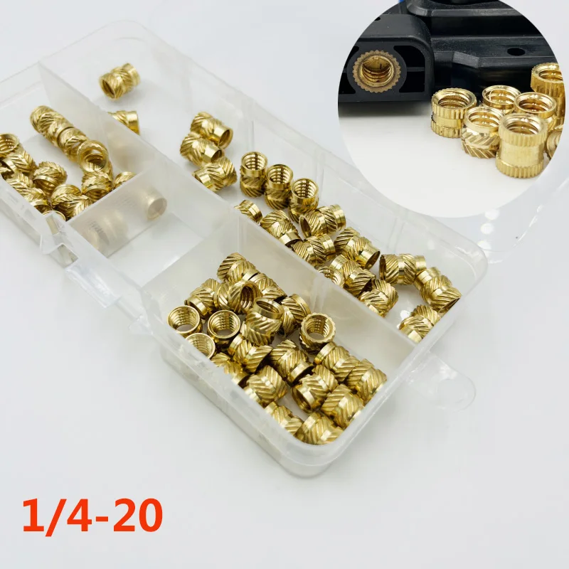 

Insert 1/4 Inch Size Brass Heat Threaded Insert Nut Knurled Brass Hot Melt Molding Injection Embedded Copper Nut for 3D Printing