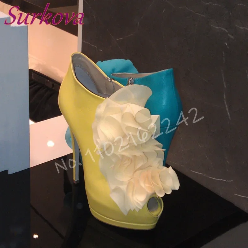 

Women'S Summer Flower Open Toe Ankle Boots Solid Color Mesh Breathable Stiletto Nude Boots Sexy Party Matte Modern Boots Ladies