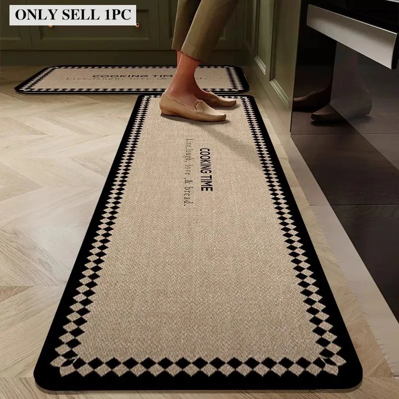 Kitchen Carpet Waterproof Oil-proof Floor Mat PVC Non-slip Leather Rug Black Long Foot Mats Home Decor Rugs Alfombra De Cocina