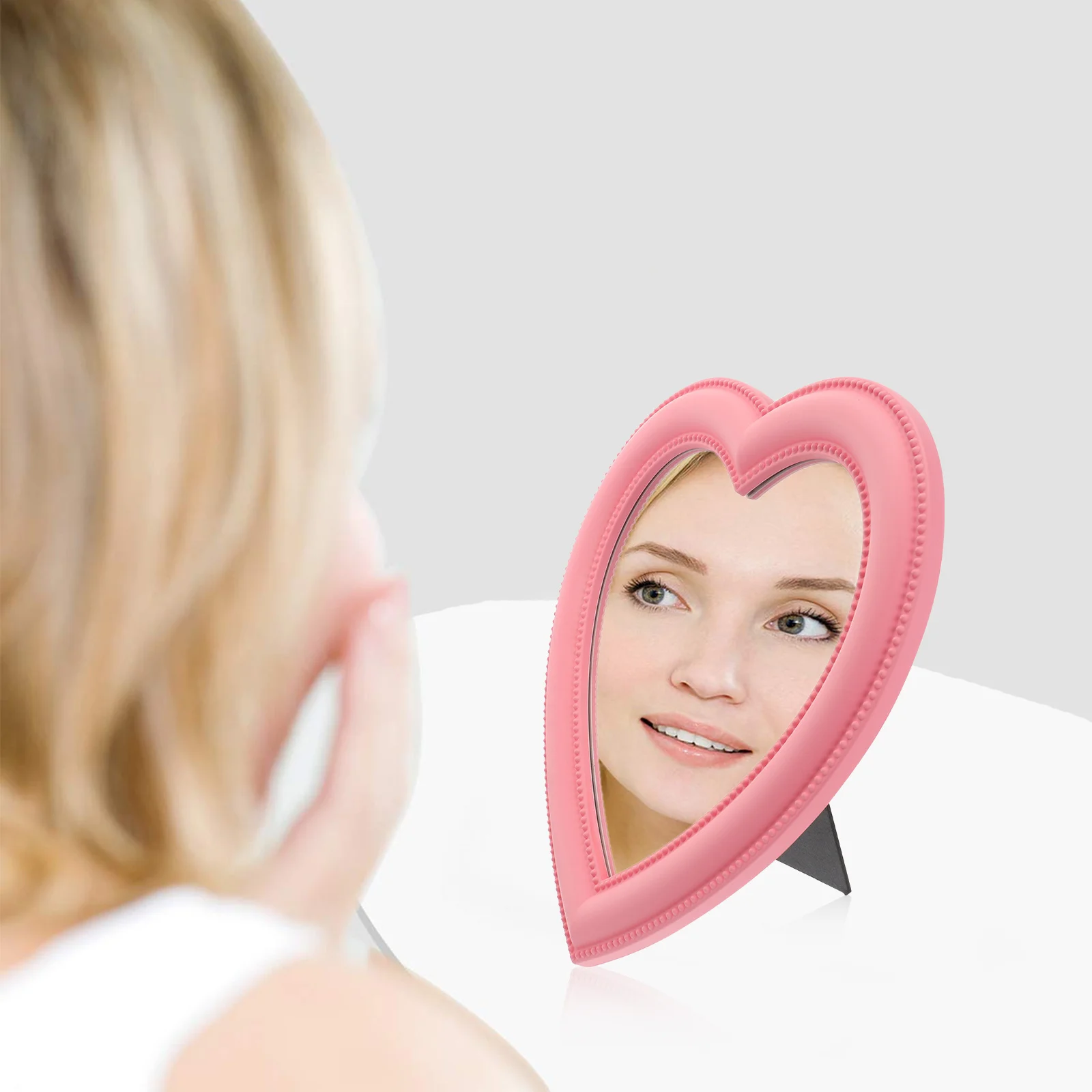 Miroir de maquillage en forme de cœur, 1 pièce, miroir mural de bureau à double usage, clair, haute définition, Design exquis, verre Chic Unique
