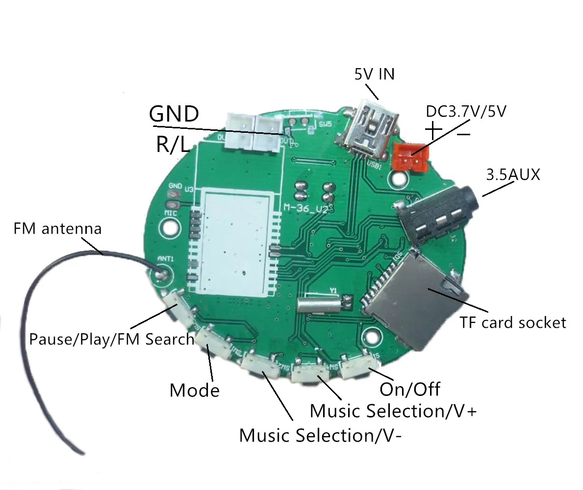 TF card player MP3 decoding board 3.5AUX music decoder MP3 module 3.5OUT audio output