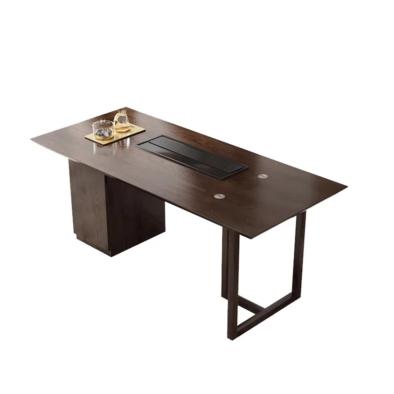 

New Chinese black walnut tea table 2024 new high-end office tea table modern simple solid wood tea table