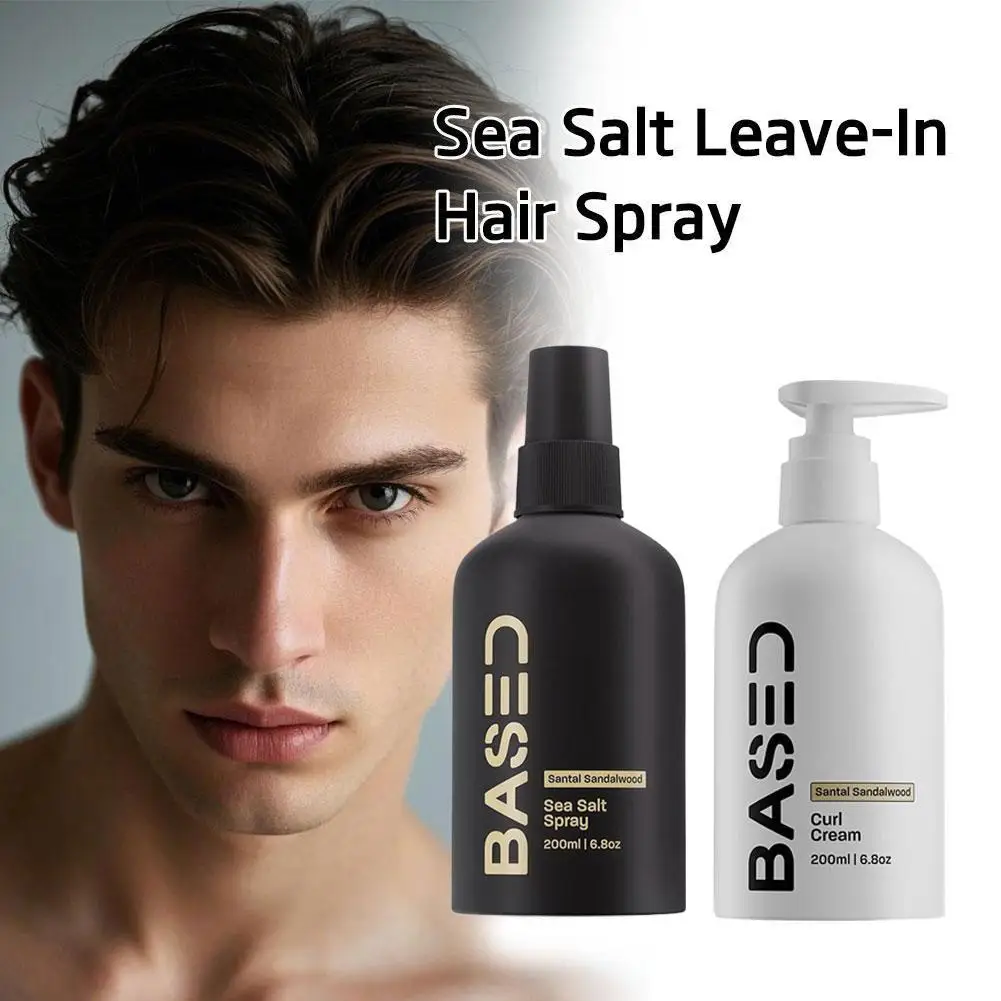 

BASED Sea Salt Hair Styling Set, 200ml Santal Sandalwood Scent, Volumizing Spray & Curl Cream, Long-Lasting Hold Fluffy Wave