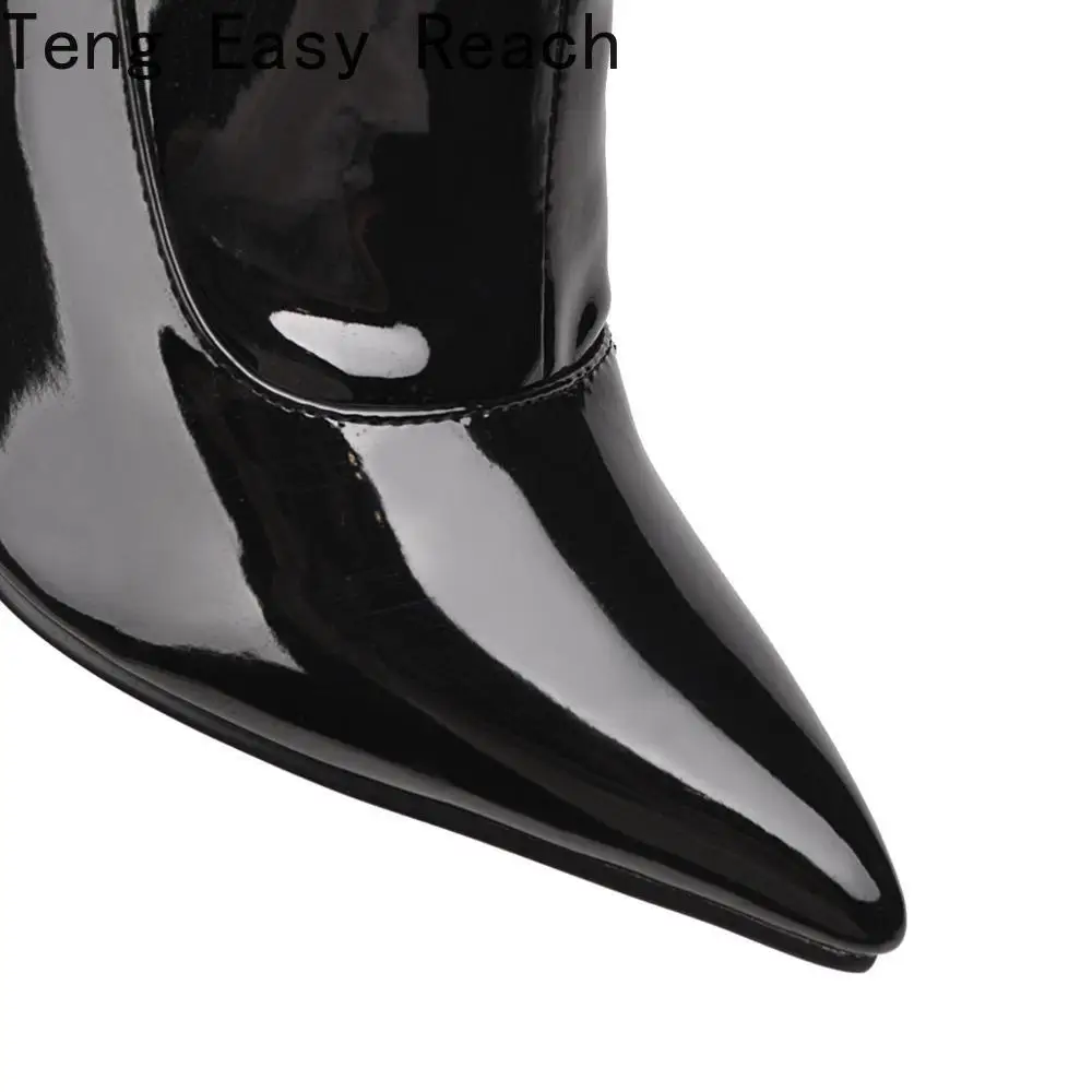 Fashion Knee High Boots Women\'s Winter Boots High Quality Women Shoes Knee-high Boots Red 2024 Winter New Sexy Patent Leather