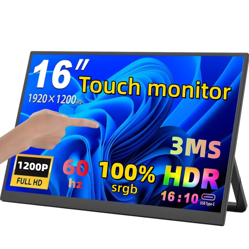 16-inch Portable Touch Monitor, Non-touch Version Optional, 1200P HDR Display, 16:10 Aspect Ratio, Extended Secondary
