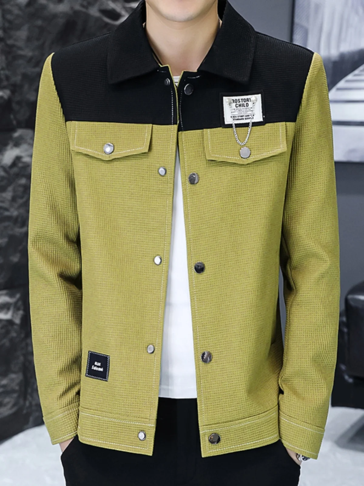 

Мужская повседневная куртка из вельвета Slim Fit для весны и осени, модная молодежная универсальная куртка в корейском стиле из полиэстера с длинными рукавами