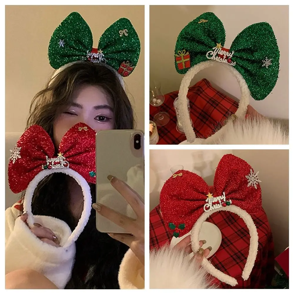 

Gift Plush Bowknot Hair Hoop Shiny Non-slip Christmas Hairband Snowflower Headwear Christmas Headband Cosplay