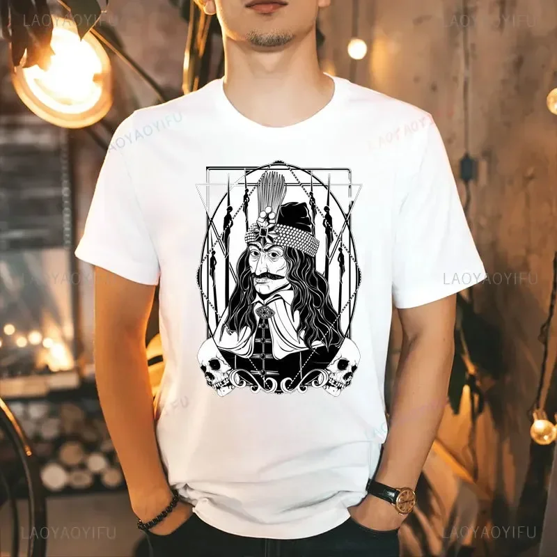 Vlad Dracula Tepes The Impaler Vampire Men Camisas Men Gothic Halloween Horror Movie Casual T-shirt High Quality Cotton Tee Tops