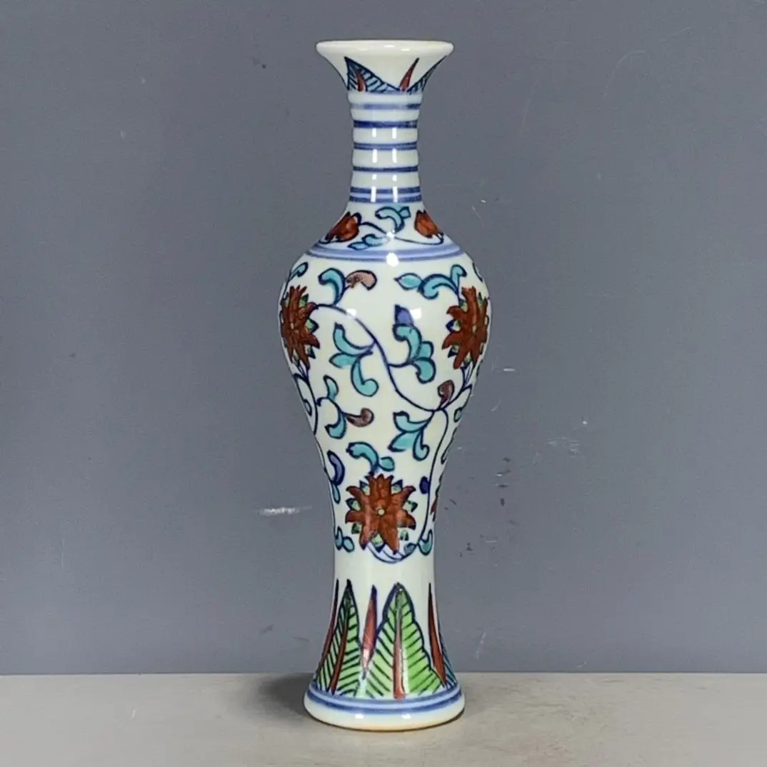 Ming Chenghua Style Doucai Blue White Small Porcelain Vase Interlocking Lotus Floral Pattern Chinese Vintage Collectible Decor