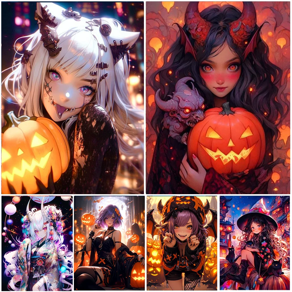 

Halloween Magic Witch Girls Cartoon Game Character Posters Prints Pictures Wall Art Canvas Painting Living Room Home Decor Gifts