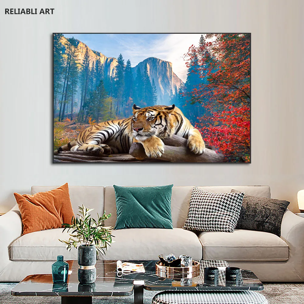 

Home Decoration Forset Tiger Painting Canvas Poster Prints Landscape Picture For Wall Art Living Room Cuadros Decor No Frame