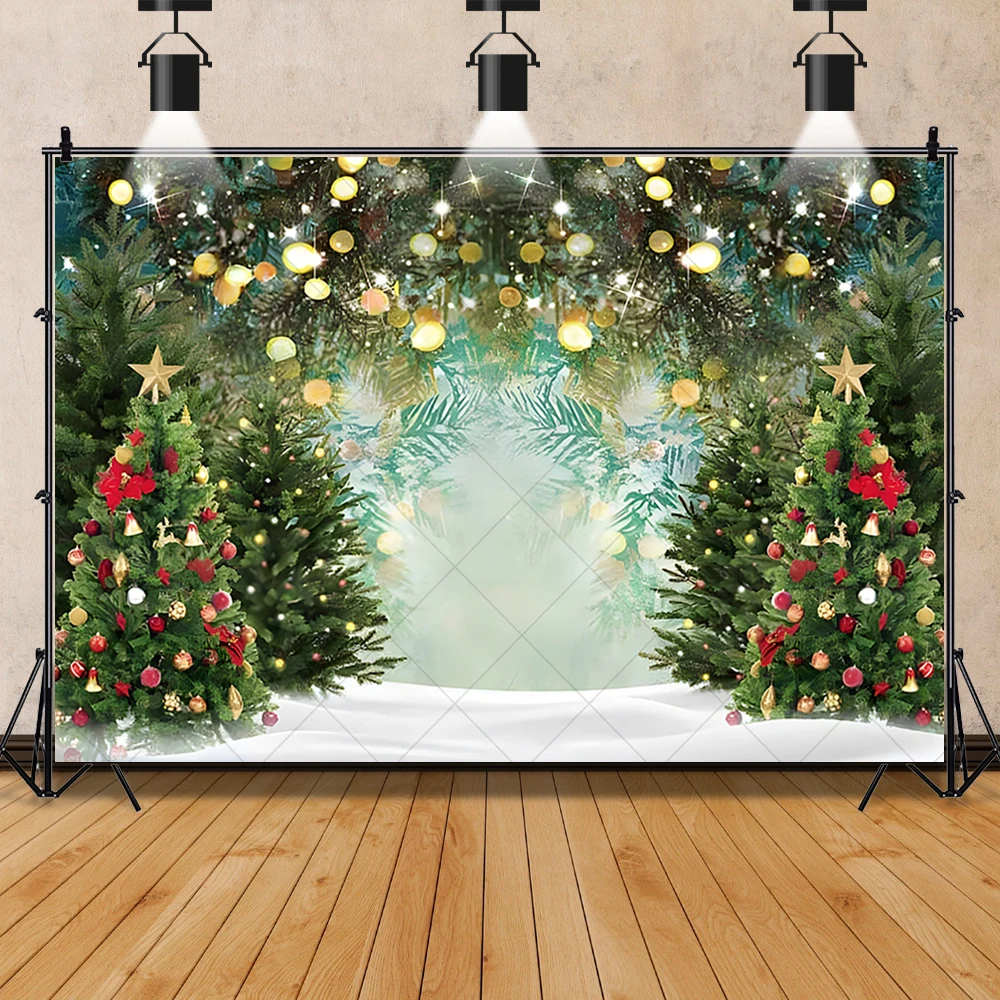 Merry Christmas Photography Backdrop Customized Winter Window Christmas Tree Party Decoration Baby Portrait Photo Studio Props