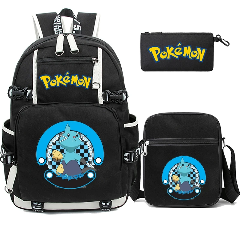 3Pcs/set Bandai Anime Backpack Pokemon Pikachu School Bag for Kid Bookbag Print Backpack Student Cartoon Bagpack Children Gift