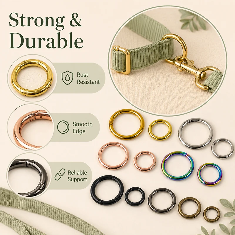 

30Pcs 10-38mm Metal O Ring Spring Clasps Openable Round Snap Hooks for Pet Collar Leash Harness Strap DIY Hardware Accessories