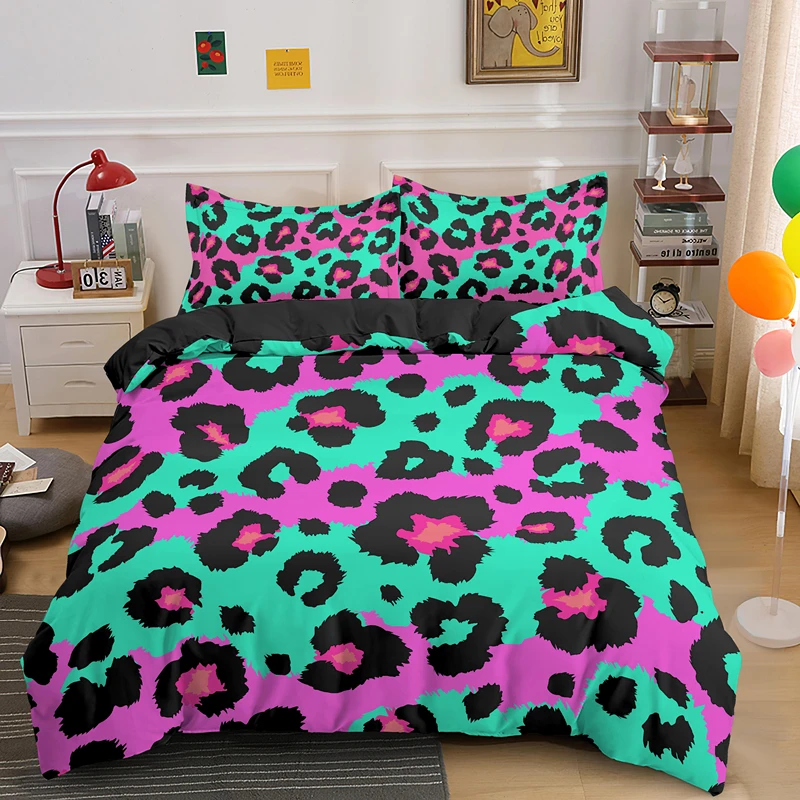 Leopard Print King Queen Duvet Cover Brown Cheetah Skin Pattern Bedding Set for Teens Girl Women Leopard 2/3pcs Soft Quilt Cover