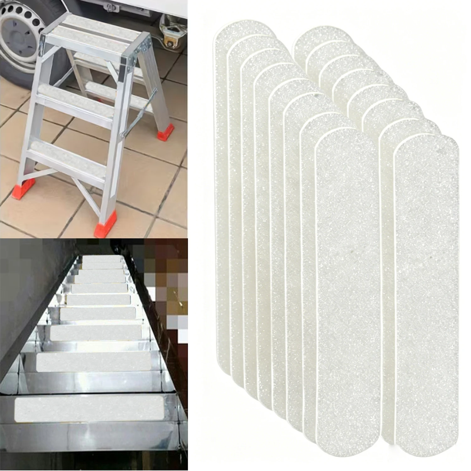 16 Pieces of White Transparent Outdoor Stair Tread Anti-Slip Tape, 4cm X 33cm, Safety Anti-Slip Tape, No Cutting Required, Self-Adhesive, Suitable for Indoor/Outdoor Stairs, Steps, Boats, Ladders, Swimming Pools, Bathrooms, Anti-Slip Safety Tape