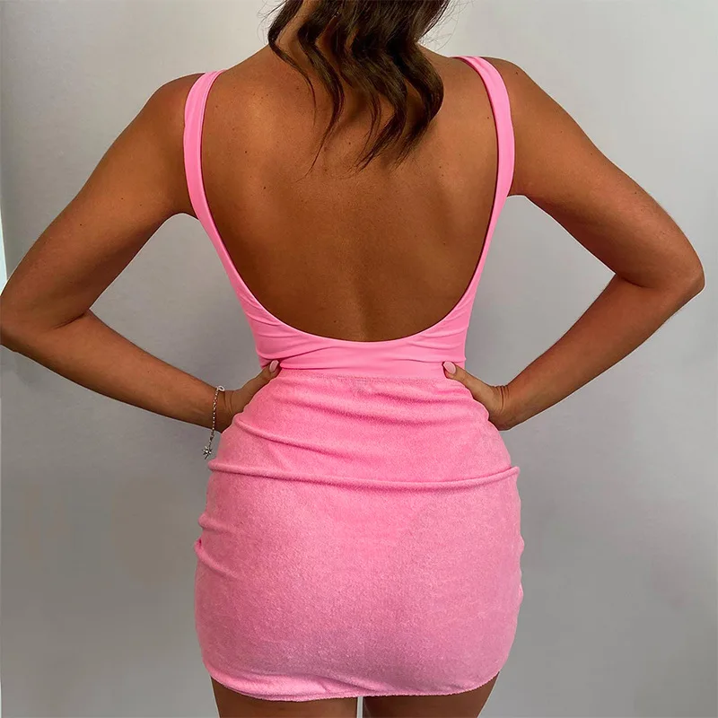 New Fashion Womens Two Piece Summer Outfits Sleeveless Open Back Tank Top Bodysuit And Cover Up Skirt Set Beachwear Hot Sale