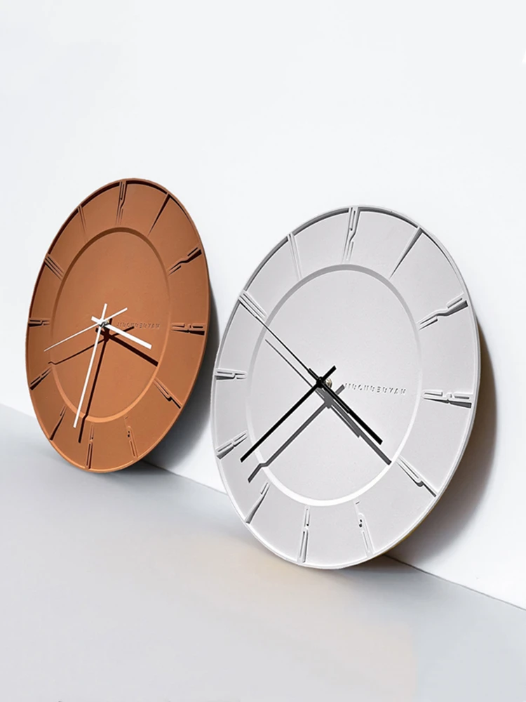 

Silent wall clock for a long time, Nordic modern simple living room study free punching light luxury decorative cement clock