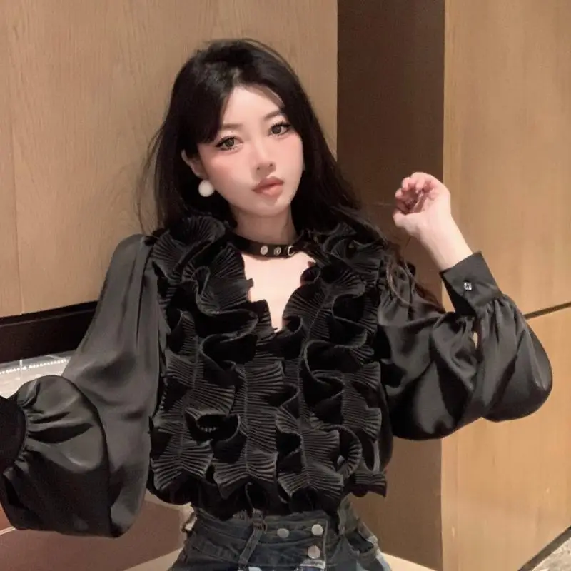 

Укороченная женская рубашка и блузка с v-образным вырезом, японская модная одежда в стиле Харадзюку, тренд продаж, 2024, базовые молодежные элегантные женские топы Y2k