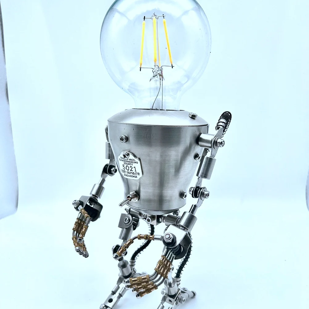 ABKL-Manual Assembling Stainless Steel Steampunk Big Head Robot Lamp Home Bedroom Table Lamp Bar Atmosphere Lamp US Plug