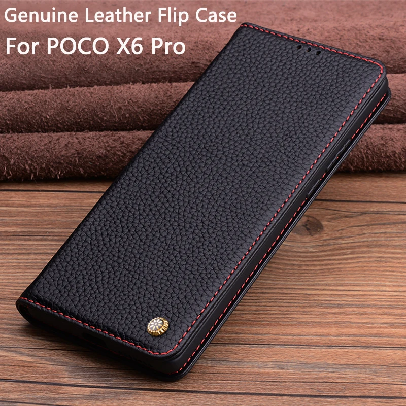 

Luxury Genuine Lluxury Genuine Leather Magnet Clasp Phone Case For POCO X6 Pro 5G Holster Cover