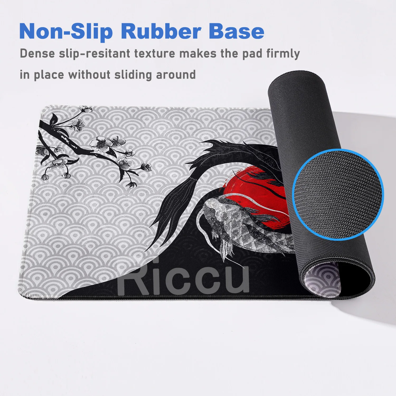 XXL Rising Sun Large Gaming Mouse Pad Japanese Koi Deskmat Black and Red Lock Edge Mousepad Yin-yang Fish Non-slip Keyboard Rugs