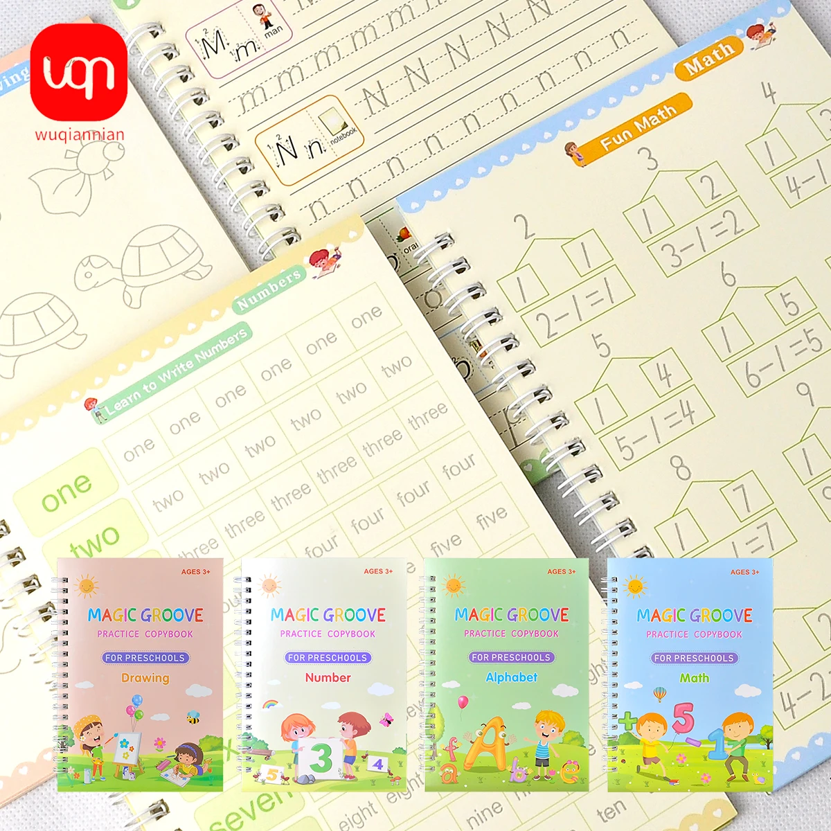 4pcs/Pack Large Reusable Handwriting Practice Copybook Comfy Tracing Sight Words Grooves Magic Practice Workbook