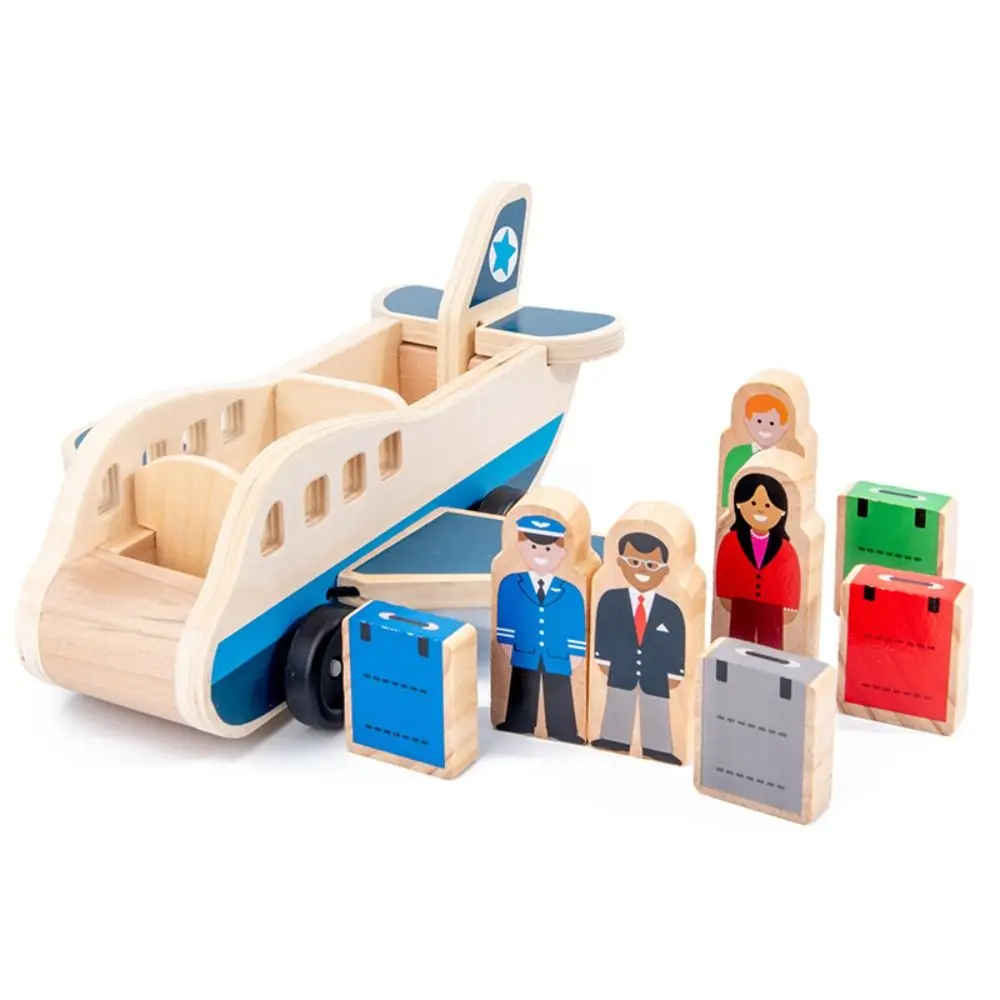 Building Blocks Wooden Passenger Plane Set Simulation Aircraft Commander Double Layer Car Model Fall-resistant Passengers