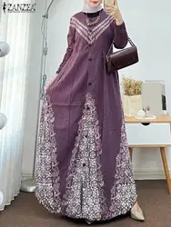 ZANZEA Elegant Ethnic Print Long Dresses Islamic Muslim Fashion Long Sleeve O Neck Abaya Robes 2024 Autumn Women Maxi Vestidos