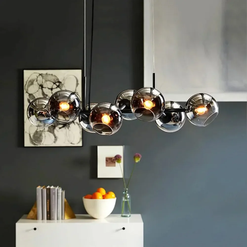 

Modern Lighting Glass Ball LED Pendant Light Bar Counter Dining Table Hanging Lamp Electroplate Iron Chandeliers for Home