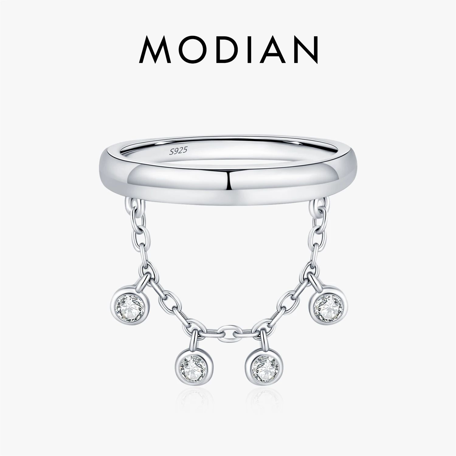 

MODIAN 925 Sterling Silver Sparkling Round Clear CZ Swing Rings Daily Wear Finger Rings For Women Fine Jewelry