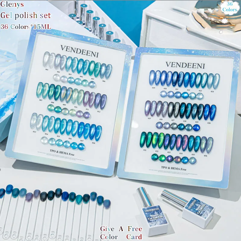 Glenys 36 color cat's eye nail polish gel net red popular high cold immersion gel color matching card nail salon art varnish set