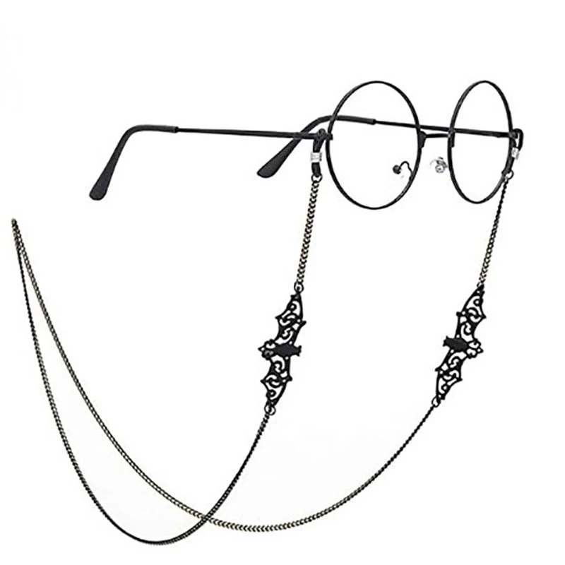 Black Bat Eyeglass Necklace Goth Sunglasses Retainer Strap Holder Lanyards Party Accessory Metal Chain Spectacles Cord
