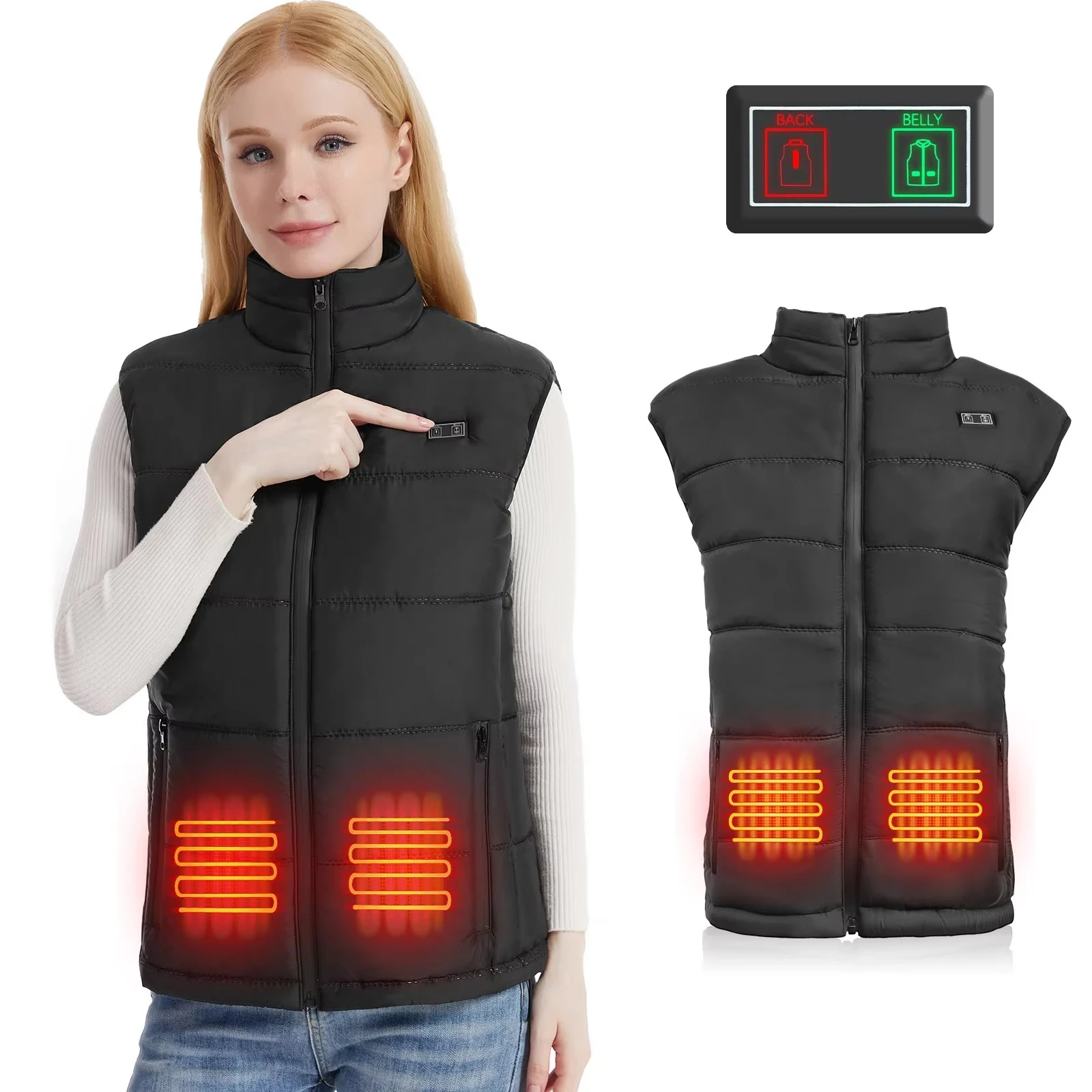 Heated Vest for Women Men 7.4V Battery Pack Dual Control 5 Zones USB Electric Heating Puffer Body Warmer Warm Winter Vest