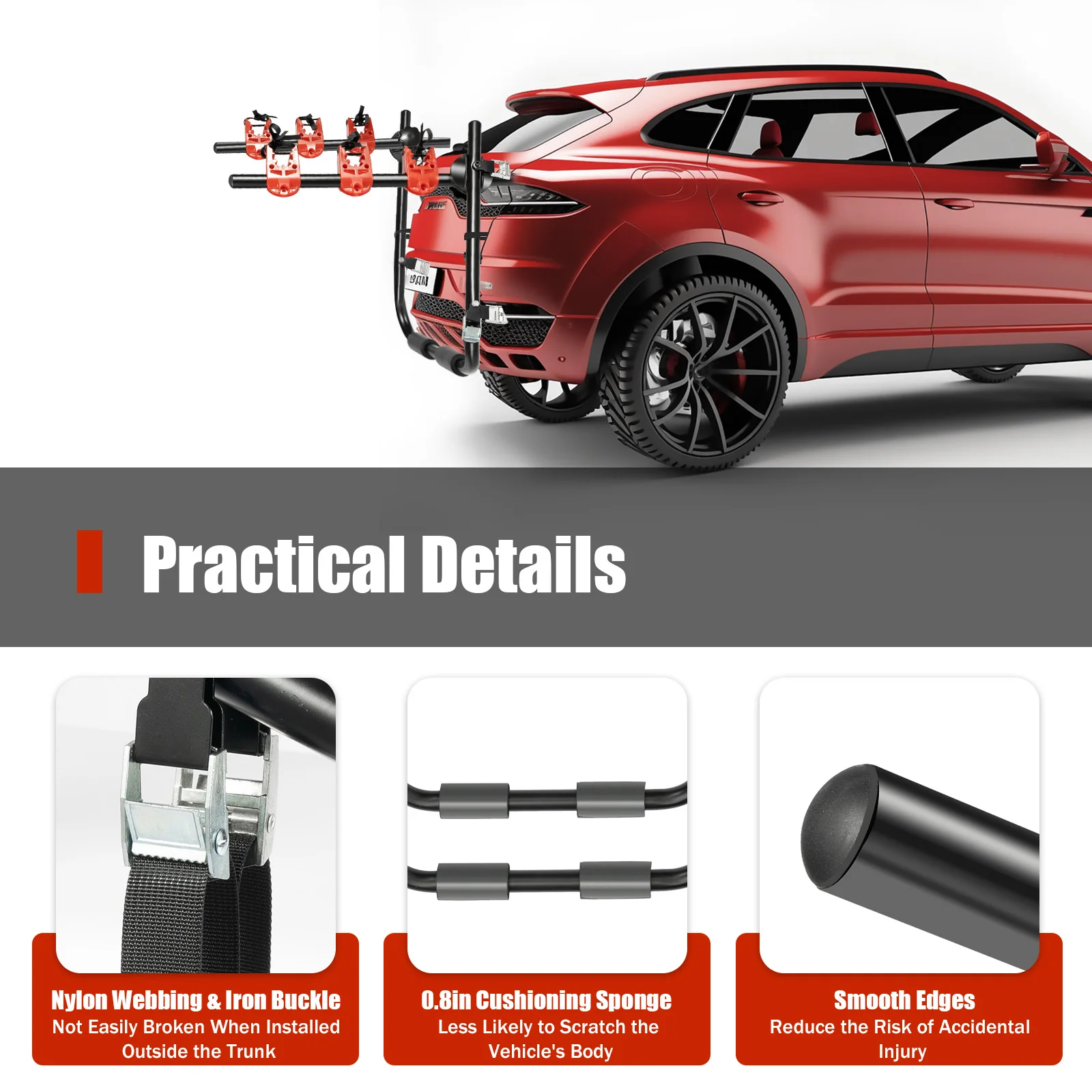 3 バイク トランク マウント ラック サポート 20Kg 荷重 高耐久車リア バイク ラック トランク、SUV、ミニバンに対応。