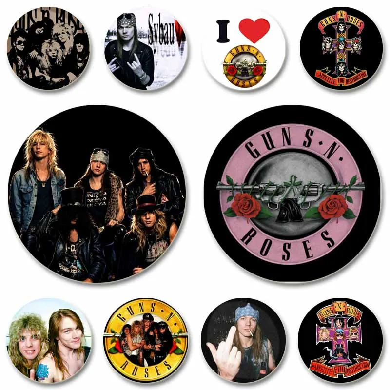Classic Band G-Guns N Roses Button Pins Creative Round Brooch Handmade Badge Bag Shoes Decor Accessories Collect Jewelry Gifts