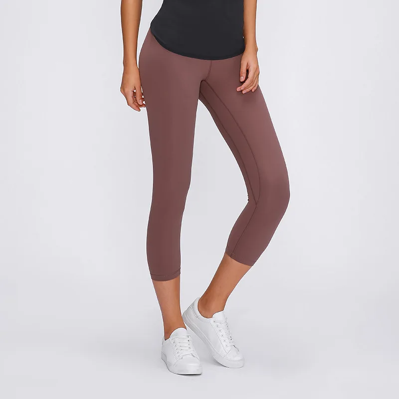 Women Hip-lifting Fitness Quick-drying Stretch Run Cropped Leggings Double-sided Sanding Sport Leggings  Spring Summer Wear